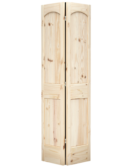 2 Panel Arch Top V-Groove Knotty Pine Bifold Interior Door